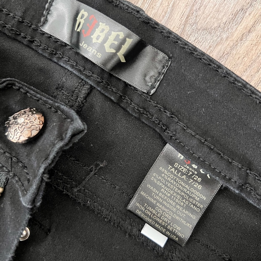 Black Flare Jeans with Stud & Chain Pocket Detail - Picture 6 of 7